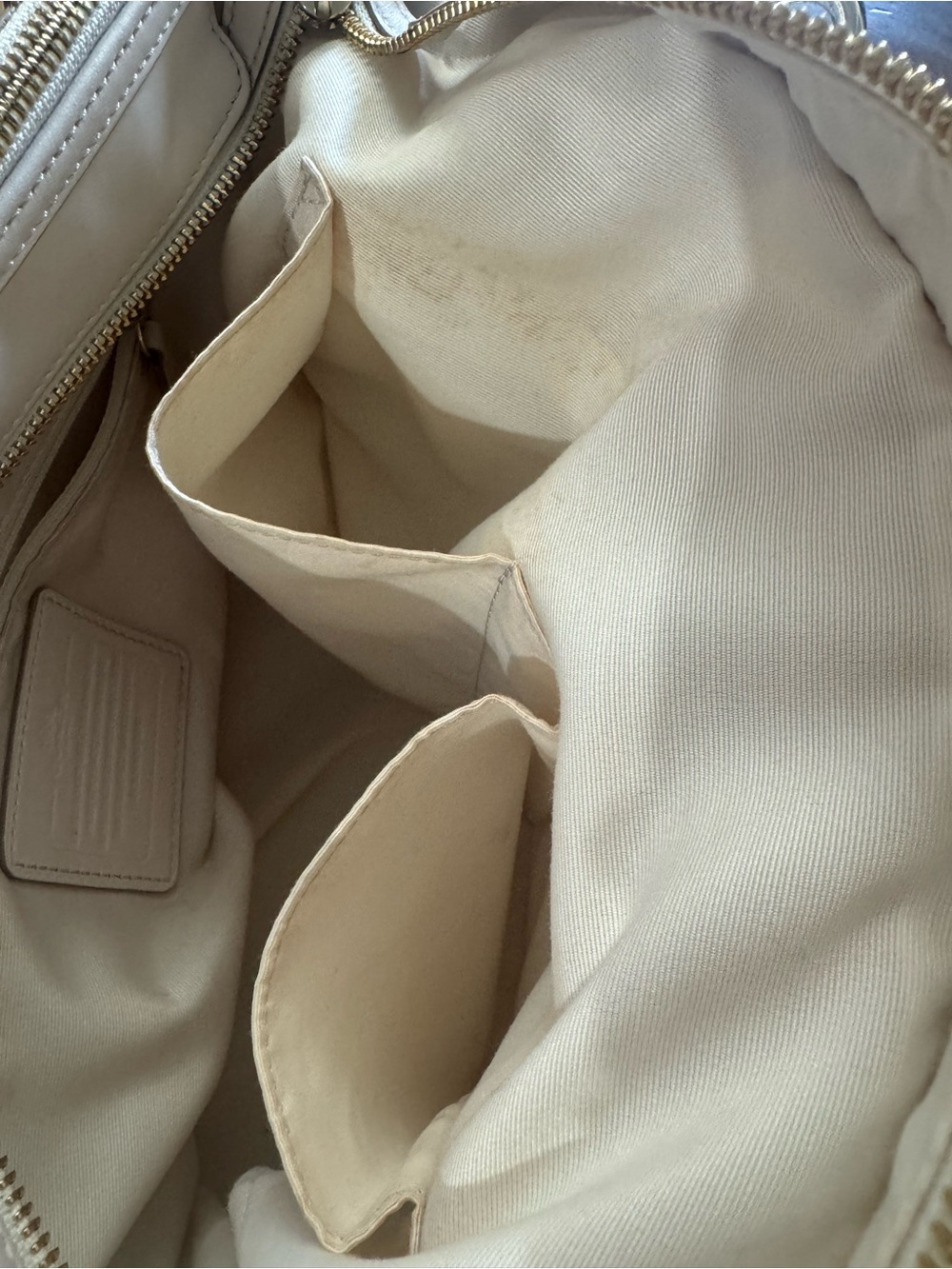 Coach Leather Satchel Bag in Light Cream and Gold Accents - Picture 6 of 16